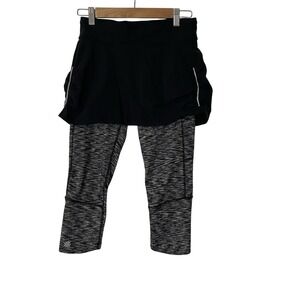 Athleta Contender Skirted Leggings Black Skirt Space Dye Crop‎ Capri Size Small